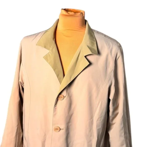 Gallery Sage & Tan Reversible Trench Jacket Small Lightweight Raincoat - Picture 3 of 11